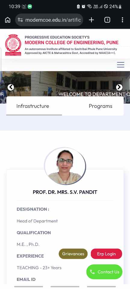 College engineering portal AI department faculty HOD identified